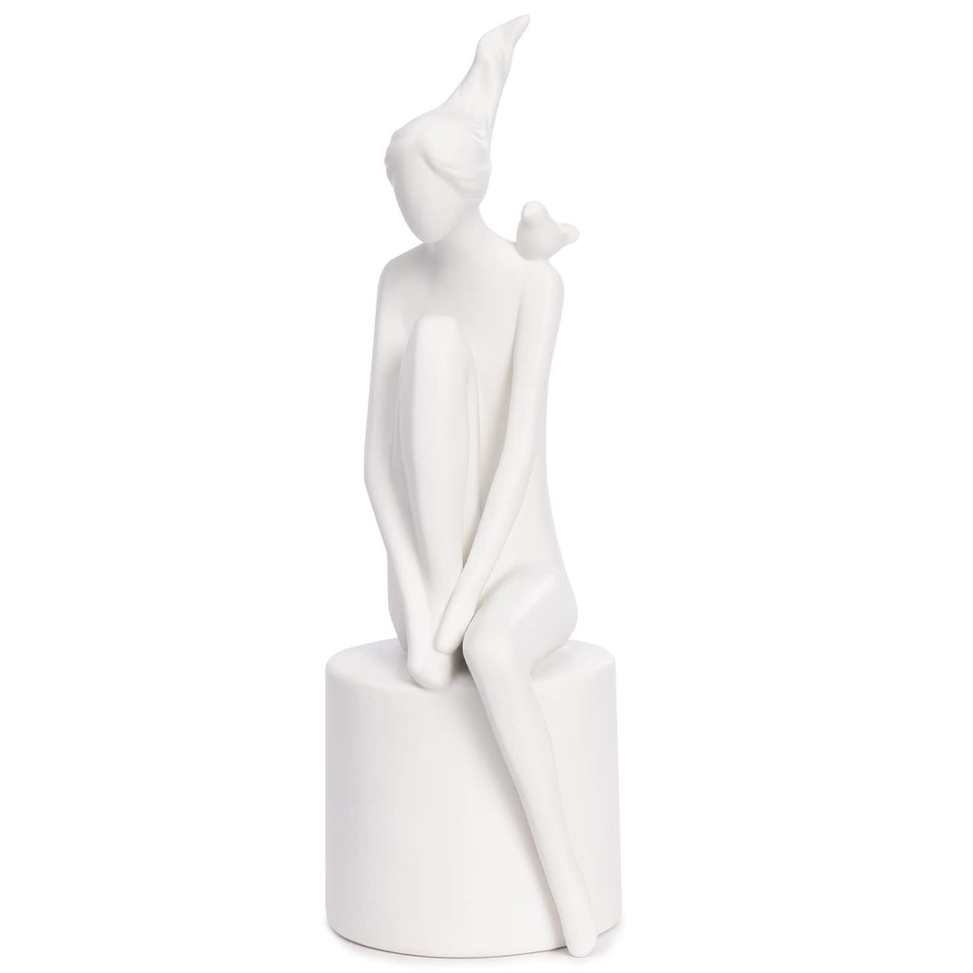 Quoowiit Ceramic Sculpture for Home Decor, Lady Figurines Woman Sculptures for Home Decor, Decorative Sculptures for Office, Shelf, Bedroom, Living Room - 259 White