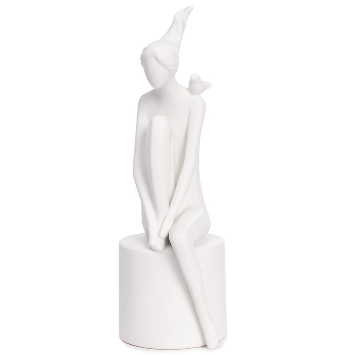 Quoowiit Ceramic Sculpture for Home Decor, Lady Figurines Woman Sculptures for Home Decor, Decorative Sculptures for Office, Shelf, Bedroom, Living Room - 259 White