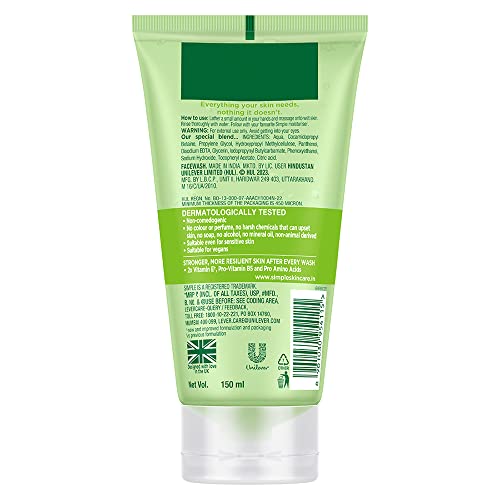 Simple Kind To Skin Refreshing Face Wash 150 ml | 100% soap-free gentle cleanser for sensitive, dry &amp; oily skin, for women &amp; men