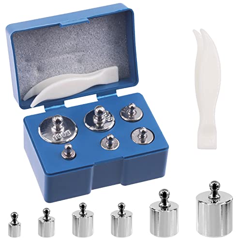 7Pcs 5 Sizes 5g 10g 20g 50g 100g Precision Steel Scale Calibration Weight Kit Test Weights Kits with Tweezers for Jewellery Scale and Digital Balance Scale Laboratory