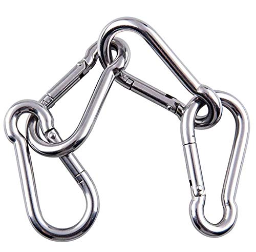 Carabiner Clip, Spring Snap Hooks, Heavy Duty Stainless Steel 304 Hooks, Swing Set Kit for Gym,Camping,Swing,Leash Dog, Rope Connected/M6 4Pack