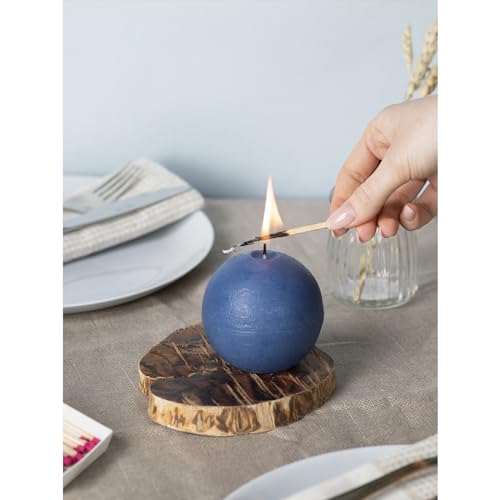 Set of 3 Round Candles Ball 3 inch - Royal Blue Candles Perfect as Wedding Decor and as Sphere Candles for Home Decor - Long Burning Candles Unscented - Navy Blue Candles