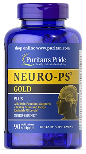 Puritan&#39;s Pride Neuro-PS® Gold Plus Neuro-Serine™ with Gingko Biloba and DHA, Advanced Dietary Supplement for Brain Function, Health, and Memory Support, 1 Month Supply, 90 Rapid Release Softgels