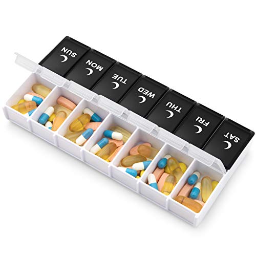 Large Pill Organizer 2 Times a Day, Weekly Box Per AM PM Case, Day Night Container 7 Vitamin Case Twice