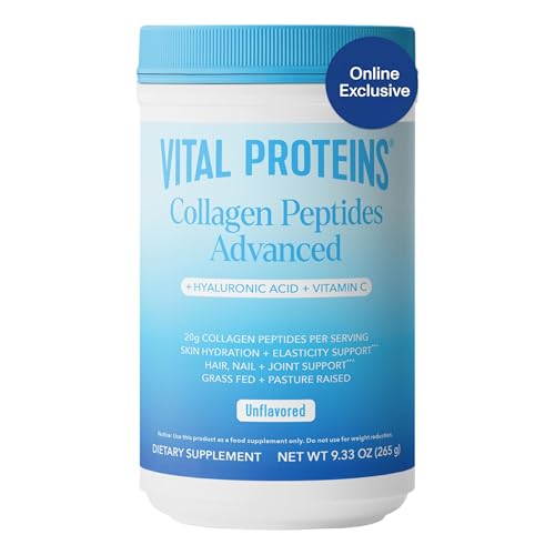 Collagen Peptides Powder Advanced with Hyaluronic Acid & Vitamin C, Collagen Supplements, Unflavored, 13 Servings