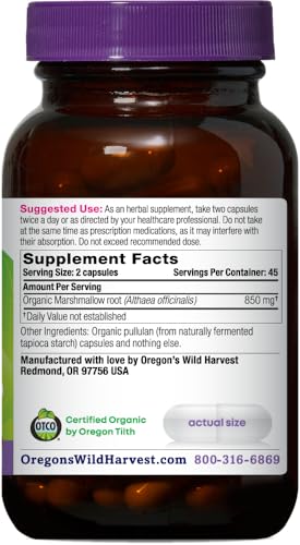 Oregon&#39;s Wild Harvest Marshmallow Organic Herbal Supplement, 90 Count
