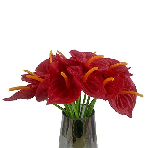 20Pcs Artificial Anthurium Flowers Real Touch Fake Flower for Home Decor Floral Arrangements Bouquets (Red)