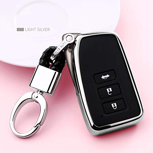 Soft TPU Case Cover Protector Case for Lexus Key Fob, Car Remote Key Fob Case for for Lexus RX CT GS NX ES RC RCF GSF Fob Remote Key+Keychain (Silver)