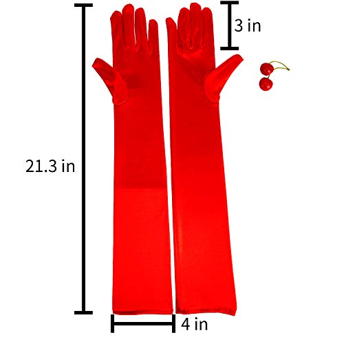 Long Red Elbow Satin Gloves 21 Stretchy 1920s Opera Gloves Evening Party Dance Gloves for Women