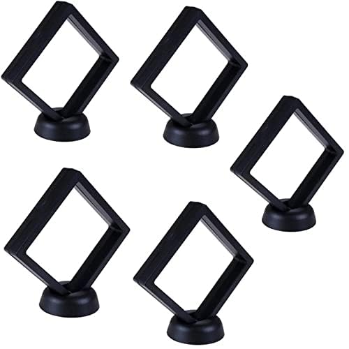 5 Pcs 3D Floating Frame Display Holder with Stands, Thin Film Jewelry Storage Box Coin Display Case, PE Suspension Frames Container for Medallions Stamps Chip Pin Butterfly Specimens (2.5 x 2.5in)