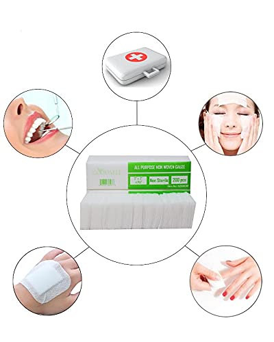 200 PCS (2 X 2) Premium 4-ply Non-Woven, Non-Sterile Sponge Gauze Pad- Medical, Dental, Salon, All Purpose Gauze Sponges Pads -(1 Pack) -White