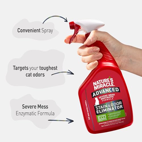 Nature&#39;s Miracle Advanced Cat Stain and Odor Eliminator Spray, Severe Mess Enzymatic Formula, 32 fl oz