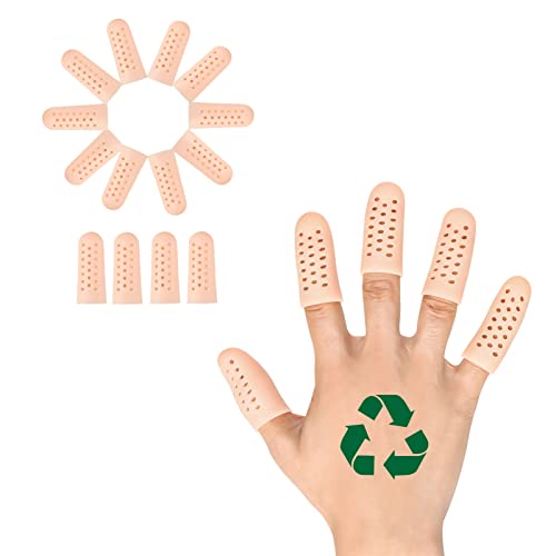 Gel Finger Cots (Breathable, Latex Free), Finger Protectors with Hole(14PCS), Silicone Finger Gloves, Finger Covers for Hand Eczema, Trigger Finger, Finger Cracking, Finger Arthritis, Reusable.