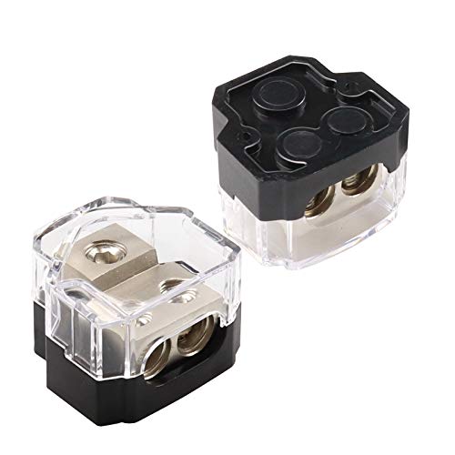 2 Way Power Distribution Block for Car Audio Splitter,1 X 0/2/4 Gauge in / 2 X 4/8 Gauge Out