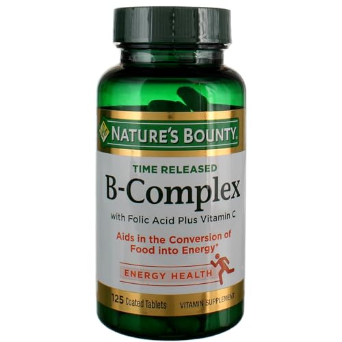 Vitamin B-Complex by Nature&#39;s Bounty, Time Released Vitamin Supplement w/ Folic Acid Plus Vitamin C, Supports Energy Metabolism and Nervous System Health, 125 Tablets (Pack of 3)