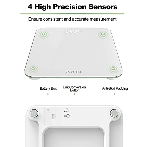 Digital Bathroom Scale, Highly Accurate Body Weight Scale with Lighted LED Display, Round Corner Design, 400 lb, White - Core 1S