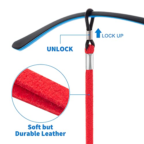 Adjustable Eyeglass Holder Straps, 6 Pcs Premium Leather Glasses Lanyards for Women, Men and Kids, Universal Sport Safety Eyewear Retainer for Sunglasses, Daily Glasses and Reading Glasses