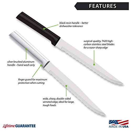 Cutlery Serrated Slicing Knife Stainless Blade and Steel Resin, 11-1/4 Inches, Black Handle