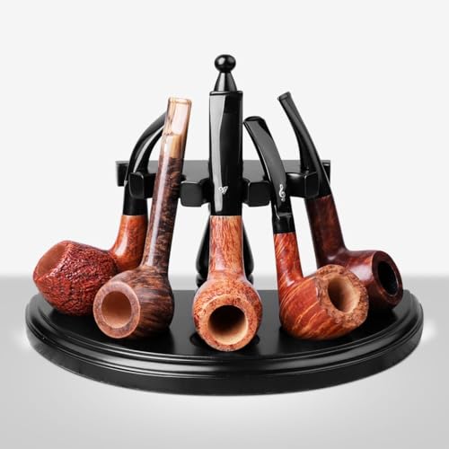 Wooden Tobacco Pipe Stand Holder Rack for 5 Tobacco Pipes, Handmade from Solid Wood Black FA0034
