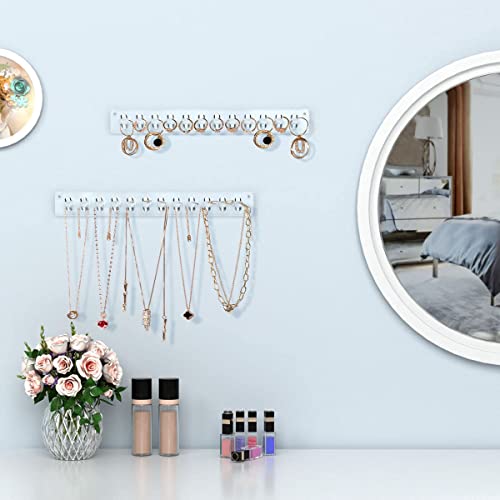 Necklace Holder, Acrylic Necklace Organizer Wall Mounted with 12 Hooks, for Hanging Necklace, Jewelry, Bangles, Bracelets and Rings, Best Gifts for Girls and Women(2 PACK)