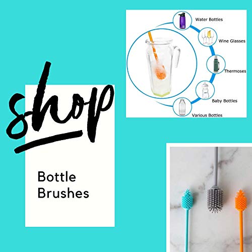 Best Bottle Brush Cleaning Tool - Silicone - Long Handle, Flexible Ergonomic Design - Scratch-Free Brush - Anti-Bacterial - for Sports Bottles, Baby Bottles, Thermoses, Tumblers, Glasses, Hydro Flask