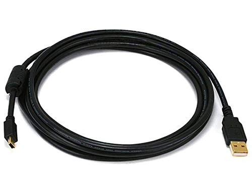 USB 2.0 Type-A Male to Mini-B 5pin Male Cable - with Ferrite Core, Gold Plated, 28/24AWG, 6 Feet, Black