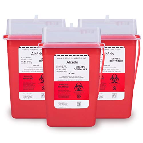 Sharps Container for Home Use and Professional 1 Quart (3-Pack) | Biohazard Needle and Syringe Disposal | Small Portable Container for Travel