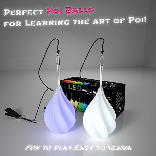 LED Poi Balls Set for Children and Adults - Luminous Premium Toy for Beginners &amp; Professionals | LED Pois Kids Juggling | Juggling Set &amp; Light Painting Accessories | Fire Poi Balls &amp; Luminous Balls
