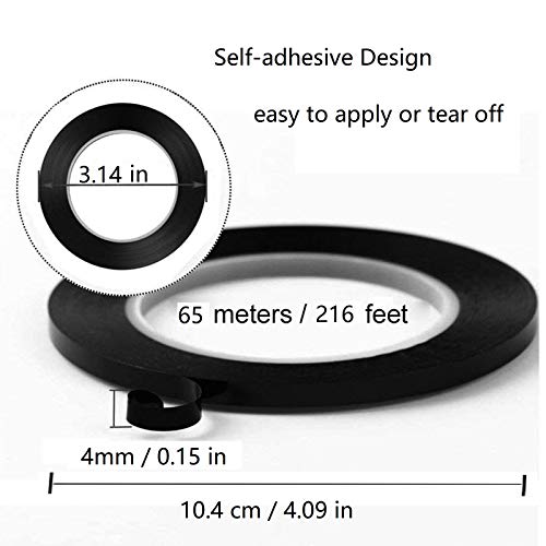 4 Rolls 1/8” Whiteboard Tape, Graphic Tape Pinstripe Tape Dry Erase Board Tape Adhesive Graphic Art Tape Grid Marking Tape, 216 Feet Long per Roll (Black)