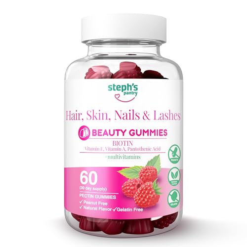 Steph's Pantry Biotin Gummies for Hair, Skin, Nails, & Lashes High Strength Gummies | Daily Multivitamins | Gluten-Free, Nut-Free, Non-GMO, Plant-Based, Vegan, Kosher | (60 Gummies)