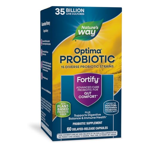 Nature&#39;s Way Fortify Optima Probiotic for Adults, 35 Billion Live Cultures, 15 Strains, Supports Digestive Balance and Immune Health*, No Refrigeration Required, 60 Capsules (Packaging May Vary)