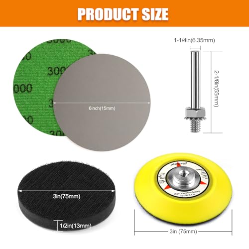 3 Inch (75mm) Assorted 800/1000/2000/3000/5000 Grit High Performance Heavy Duty Silicon Carbide Wet/Dry Hook &amp; Loop Sanding Discs with 1/4 inch Shank Sanding Pad + Foam Buffering Pad, 100PCS