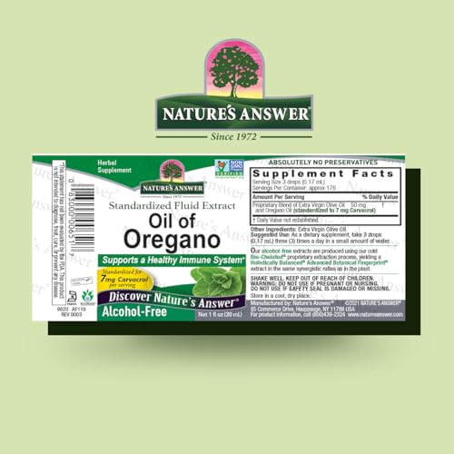 Nature&#39;s Answer Oil of Oregano Leaf 1oz Extract | 7mg of Carvacol | Supports Digestive Function | Promotes Overal Wellness | Gluten &amp; Alcohol-Free | Single Count
