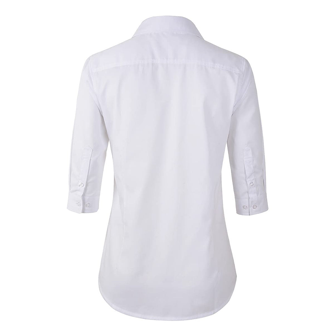 Beninos Women's 3/4 Sleeve Formal Work Wear White Button Down Shirt (226 White S)