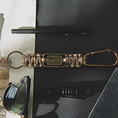 Hero Company Desert Camo Paracord USA Flag Keychain with Carabiner - Helps Pair Veterans with a Service Dog