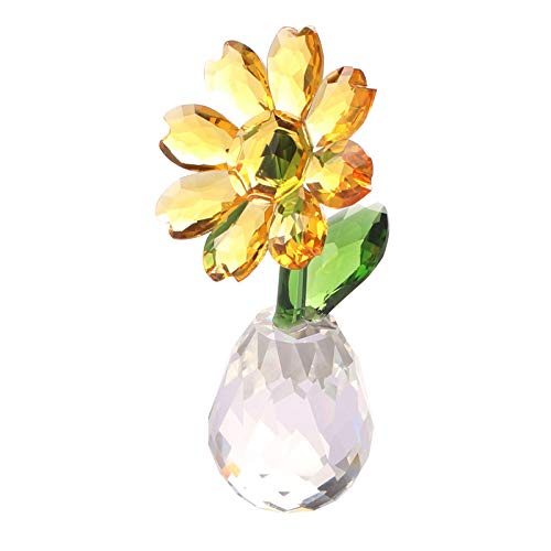 Hophen Art Glass Crystal Sunflower Flower Dream Figurine Home Office Table Decoration Centerpiece Mother`s Day Gift (Yellow)