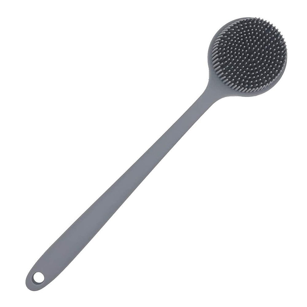 Soft Silicone Back Scrubber Shower Bath Body Brush with Long Handle, BPA-Free, Hypoallergenic, Eco-Friendly (Gray)