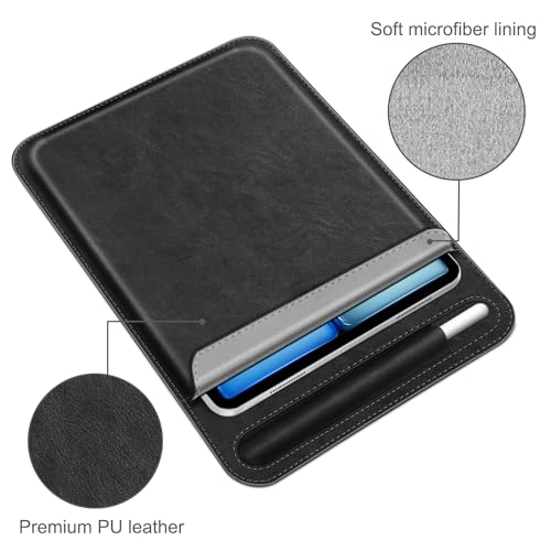 Sleeve with Pencil Holder for iPad Air 11 Inch, iPad Air 5th / 4th Gen 10.9, iPad Pro 11, Slim Fit Vegan Leather Protective Cover Carrying Case Bag, Also Fit iPad 10th Gen/iPad 10.2, Black