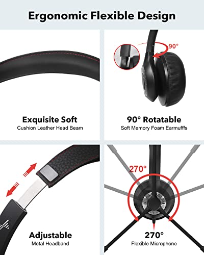 EAGLEND USB Headset with Mic for PC, On-Ear Computer Laptop Headphones with Noise Cancelling Microphone in-line Control for Home Office Online Class Skype Zoom (USB+3.5mm, Black)