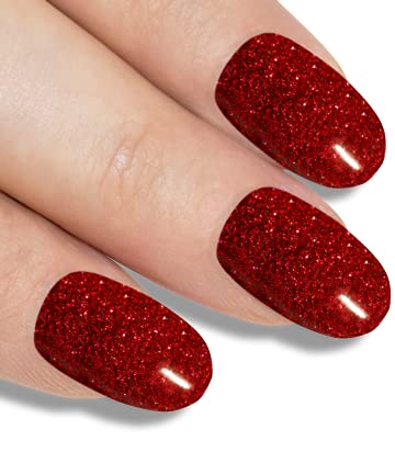 Oval False Nails Fake Acrylic Gel Red Full Cover 24 Medium Tips Glue