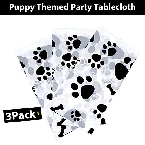 3 Pack Puppy Dog Pet Paw Print Plastic Tablecloth Table Cover,Large Paw Print and Bone Sign Plastic Disposable Rectangle Table Cover for Pet Dog Themed Birthday Party Decorations,54x108 inch