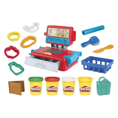 Cash Register Toy for Kids 3 Years and Up with Fun Sounds, Play Food Accessories, and 4 Non-Toxic Colors