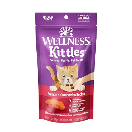 Kittles Crunchy Natural Grain Free Cat Treats, Salmon & Cranberries Recipe, All Life Stages, 2-Ounce Bag