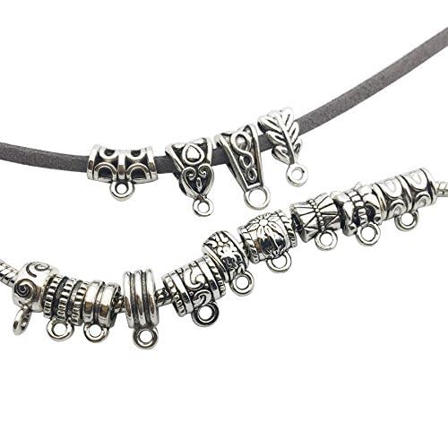 100g (About 125pcs) Mixed Tibetan Tube, Spacer Bail Bead Hanger Fit Charm European Bracelet Pendant (Antique Silver), 125
