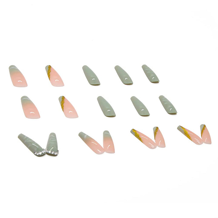 24Pcs Press on Nails Long Square Coffin Fake Nails Diamond False Nails Rhinestone Glossy Ballerina Clip on Nails Full Cover Fake Nails for Women and Girls (Diamond False Nails-F)