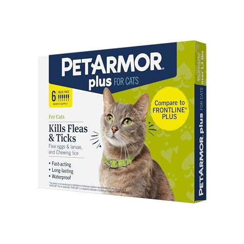 Plus Flea and Tick Prevention for Cats, Cat Flea and Tick Treatment, 6 Dose, Waterproof Topical, Fast Acting, Cats Over 1.5 lbs
