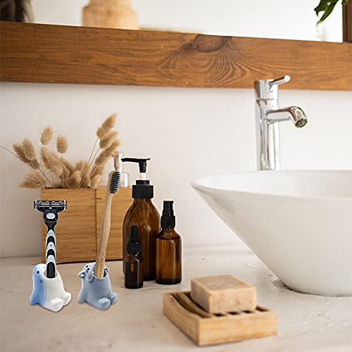 Cute Cartoon Toothbrush Holder for Kids, Fun Resin Pen Pencil Holder, Mini Animal Single Tooth Brush Stand, Creative Bathroom Organizer Storage for Vanity Countertop, Office (Shark)