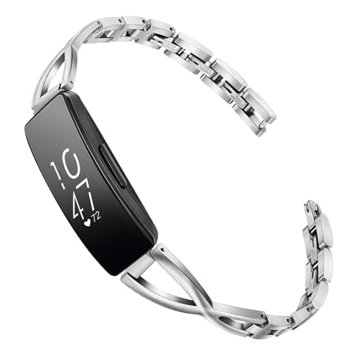 Compatible Inspire/Inspire HR/Inspire 2/Inspire 3 Band Women, Solid Stainless Steel Watchband Jewelry Strap Feminine Cuff Bracelet for Fitbit Inspire 3 / Inspire 2 / Inspire HR Smart Watch