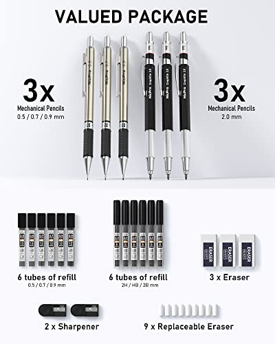 Nicpro 6PCS Art Mechanical Pencil Set, 3PCS Metal Draft