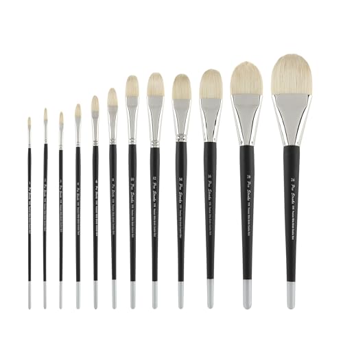 Pro Stroke Premium Artist White ChungKing Hog Bristle Paint Brush - Filbert [5 Piece Value Set]